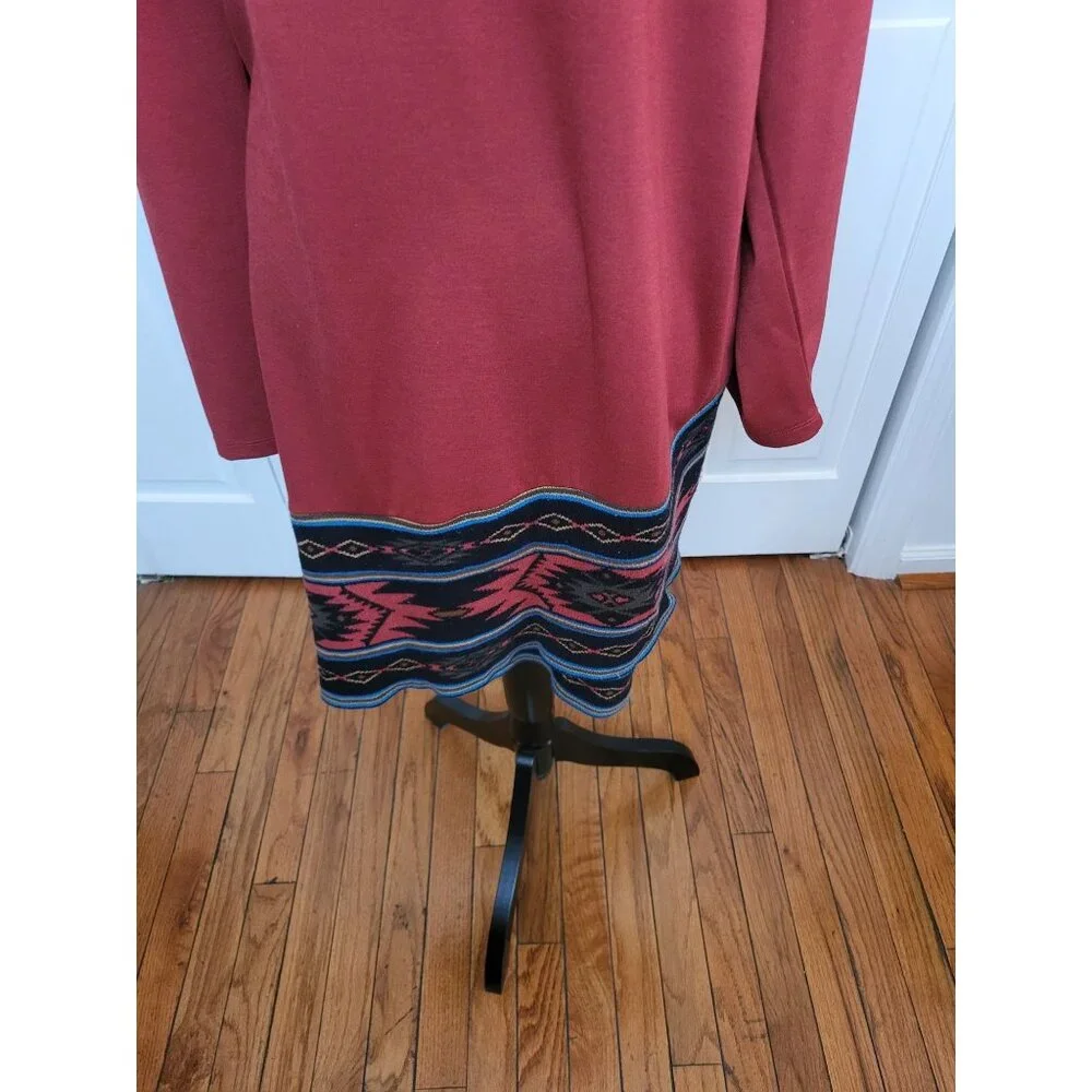 Spense Copper Knit Dress Aztec Sweater Trim 16W Boho Western Hippie Equestrian - Picture 6 of 10